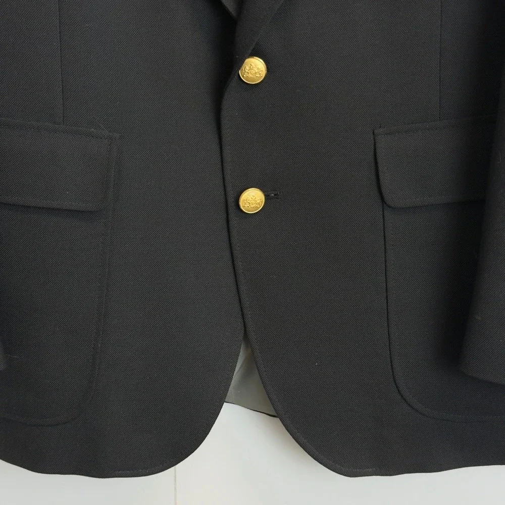 Stafford American Craftsmen Mens 40S Black Blazer Gold Crest Buttons Made in USA